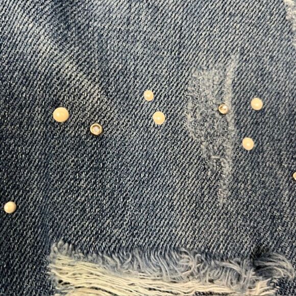 Etam WEEKEND Pearl Rhinestone Embellished Distressed Relaxed Jeans Size 29 - Picture 2 of 10